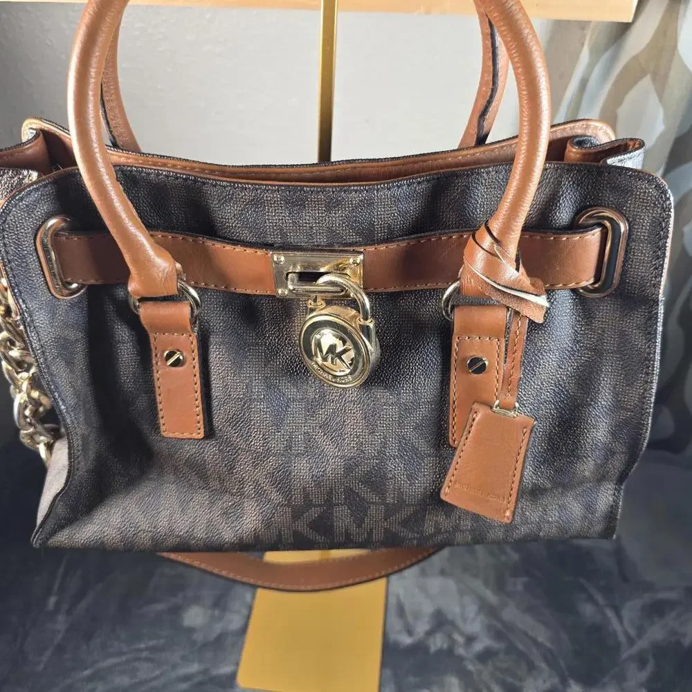 MICHAEL KORS Hamilton Tote Signature MK Logo Satchel Chain Strap Shoulder Bag